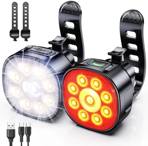 Bike Lights Super Bright, Rechargeable Bicycle Lights Set Multiple Modes, Waterproof Bike Lights for Night Riding/Cycling Safety, Front and Back Bike Reflectors Light, Long Battery Life Bike Lights Super Bright, Rechargeable Bicycle Lights Set Multiple Modes, Waterproof Bike Lights for Night Riding/Cycling Safety, Front and Back Bike Reflectors Light, Long Battery Life