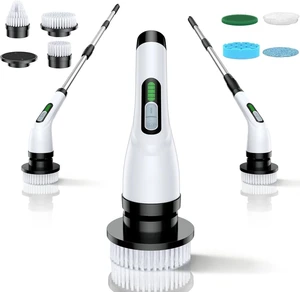 Electric Spin Scrubber for Bathroom: Shower Scrubber with Long Handle | Dual Speed Cordless Power Cleaning Scrub, 7 Brush Heads, IPX7 Waterproof Heavy Duty Cleaner Tools for Tub Tile Grout Wall Electric Spin Scrubber for Bathroom: Shower Scrubber with Long Handle | Dual Speed Cordless Power Cleaning Scrub, 7 Brush Heads, IPX7 Waterproof Heavy Duty Cleaner Tools for Tub Tile Grout Wall