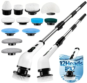 Electric Spin Scrubber, Cordless Cleaning Brush Scrubber with 12 Replaceable Brush Heads, 360 Power Scrubber Dual Speed with Adjustable & Detachable Handle for Bathroom Kitchen Car (White) Electric Spin Scrubber, Cordless Cleaning Brush Scrubber with 12 Replaceable Brush Heads, 360 Power Scrubber Dual Speed with Adjustable & Detachable Handle for Bathroom Kitchen Car (White)
