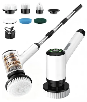 Electric Spin Scrubber, Cordless 6-in-1 Power Scrubber with 2-Speed & Adjustable Long Handle, IPX7 Waterproof Cleaning Brush for Bathroom Tile Tub, Car, Kitchen Sink Stovetop, White-la1 Electric Spin Scrubber, Cordless 6-in-1 Power Scrubber with 2-Speed & Adjustable Long Handle, IPX7 Waterproof Cleaning Brush for Bathroom Tile Tub, Car, Kitchen Sink Stovetop, White-la1