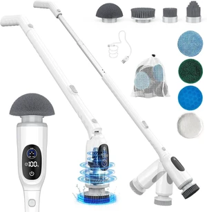 Electric Spin Scrubber, 200Mins Runtime Bathroom Scrubber with 3-Speed & LCD Display, Full-Body IPX7 Shower Scrubber with 8 Heads for Bathtub Kitchen Floor Grout, 53IN Extendable Handle Electric Spin Scrubber, 200Mins Runtime Bathroom Scrubber with 3-Speed & LCD Display, Full-Body IPX7 Shower Scrubber with 8 Heads for Bathtub Kitchen Floor Grout, 53IN Extendable Handle