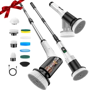 Electric Cleaning Brush, 9 in 1 Electric Brush with Interchangeable Drill Brush Heads, 2000mAh, Electric Clean Brush with Adjustable Handle, for Bathroom, Kitchen, Floor, Cordless Electric Cleaning Brush, 9 in 1 Electric Brush with Interchangeable Drill Brush Heads, 2000mAh, Electric Clean Brush with Adjustable Handle, for Bathroom, Kitchen, Floor, Cordless