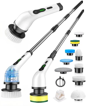 Cordless Electric Spin Scrubber, 9 Brush Heads, 2-Speed Motor | Floor cleaning, bathroom scrubber, tile floor scrubber, extension arm, IPX7 waterproof, tub, sink, grout, wet- dry vacuum Cordless Electric Spin Scrubber, 9 Brush Heads, 2-Speed Motor | Floor cleaning, bathroom scrubber, tile floor scrubber, extension arm, IPX7 waterproof, tub, sink, grout, wet- dry vacuum