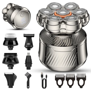 7D Head Shaver for Bald Men, 6 in 1 Electric Rotary Shaver with Magnetic Detachable Head, Wet & Dry Waterproof Bald Head Shaver, LED Display, Type-C Fast Charging, Nose Trimmer & Hair Clipper 7D Head Shaver for Bald Men, 6 in 1 Electric Rotary Shaver with Magnetic Detachable Head, Wet & Dry Waterproof Bald Head Shaver, LED Display, Type-C Fast Charging, Nose Trimmer & Hair Clipper