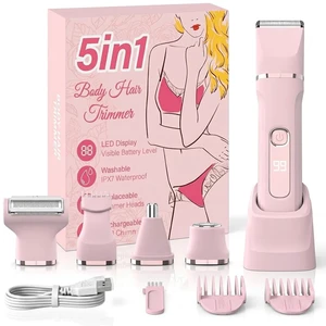5-in-1 Bikini Trimmer for Women,Electric Shaver for Women,Electric Razor Body Hair Trimmer,Cordless Body & Facial Razors, Shaver, IPX7 Waterproof,with 5 Blades,USB Rechargeable(Pink) 5-in-1 Bikini Trimmer for Women,Electric Shaver for Women,Electric Razor Body Hair Trimmer,Cordless Body & Facial Razors, Shaver, IPX7 Waterproof,with 5 Blades,USB Rechargeable(Pink)