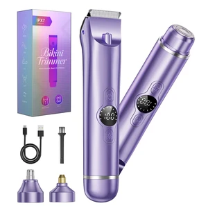 4 in 1 Bikini Trimmer for Women, Electric Razors for Women - Dual Head, Wet & Dry Use Pubic Body Hair Trimmer Electric Shavers, Womens Facial Razors for Legs, Armpits, Bikini AreaPurple 4 in 1 Bikini Trimmer for Women, Electric Razors for Women - Dual Head, Wet & Dry Use Pubic Body Hair Trimmer Electric Shavers, Womens Facial Razors for Legs, Armpits, Bikini AreaPurple