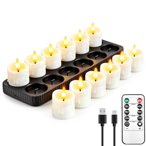 12 Pcs Rechargeable Tea Lights Candles with Charging Base and Remote Timer | 1.5"x2" Small Flameless Candles Battery Operated, Electric Votive Candles for Halloween Wedding Party Table Home Decor 12 Pcs Rechargeable Tea Lights Candles with Charging Base and Remote Timer | 1.5"x2" Small Flameless Candles Battery Operated, Electric Votive Candles for Halloween Wedding Party Table Home Decor
