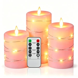 3 Pack Pink Real Wax Flameless Taper Candles, Lifelike Flickering LED Flame Candles with Surrounding Fairy String Lights, Soft Warm Battery Candles with Remote for Home Wedding Party Decor 3 Pack Pink Real Wax Flameless Taper Candles, Lifelike Flickering LED Flame Candles with Surrounding Fairy String Lights, Soft Warm Battery Candles with Remote for Home Wedding Party Decor