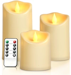 LED Flameless Candles - 4" 5" 6"x3" Fake Remote Control Battery Operated Waterproof Timer Pillar Flickering Plastic LED Outdoor Electric Faux Velas Artificial Decor Candle Ivory Set of 3 LED Flameless Candles - 4" 5" 6"x3" Fake Remote Control Battery Operated Waterproof Timer Pillar Flickering Plastic LED Outdoor Electric Faux Velas Artificial Decor Candle Ivory Set of 3