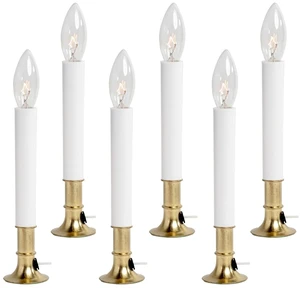 Electric Window Candle Lamp with Brass Plated Base, Dusk to Dawn Sensor Turns Candle on in Dark and Off in Light, Ready to Use! | 6 Pack Electric Window Candle Lamp with Brass Plated Base, Dusk to Dawn Sensor Turns Candle on in Dark and Off in Light, Ready to Use! | 6 Pack