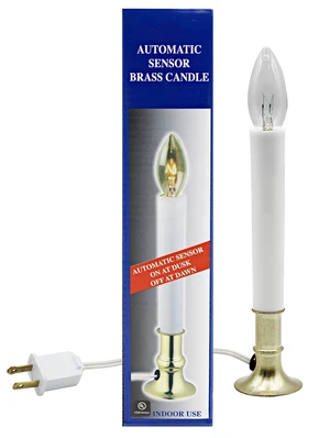 Electric Window Candle Lamp with Brass Plated Base, Dusk to Dawn Sensor Turns Candle on in Dark and Off in Light, Ready to Use! Electric Window Candle Lamp with Brass Plated Base, Dusk to Dawn Sensor Turns Candle on in Dark and Off in Light, Ready to Use!