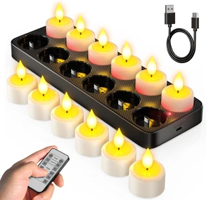 Rechargeable Tea Lights with Remote, 12 LED Votive Candles, USB-C | 50-150H Rechargeable Votive Candles, USB-C Charging Base, Flameless LED, For Lantern Pool Mantle Wedding & Christmas Decor Rechargeable Tea Lights with Remote, 12 LED Votive Candles, USB-C | 50-150H Rechargeable Votive Candles, USB-C Charging Base, Flameless LED, For Lantern Pool Mantle Wedding & Christmas Decor