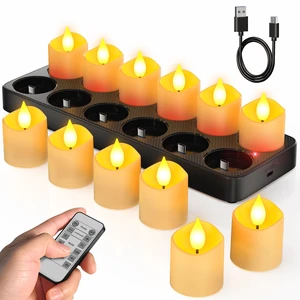 Flameless Candles with Remote Timer & Charging Base, 12pcs USB Rechargeable Battery Flickering LED Small Votives Lights for Table Dinner Weddings Holidays General Decor, No Battery Required Flameless Candles with Remote Timer & Charging Base, 12pcs USB Rechargeable Battery Flickering LED Small Votives Lights for Table Dinner Weddings Holidays General Decor, No Battery Required