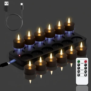Rechargeable Tea Lights Candles Remote Timer Charging Base Black | Flameless LED Tealight Candles Battery Operated, Fake candles, Halloween Decor, Electric tea lights, 12 Pack, 1.57 x 1.85 in Rechargeable Tea Lights Candles Remote Timer Charging Base Black | Flameless LED Tealight Candles Battery Operated, Fake candles, Halloween Decor, Electric tea lights, 12 Pack, 1.57 x 1.85 in