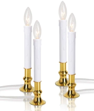 Window Candles with Timer Electric Christmas Candles for Windows, Brush Brass Base with Extra Weight, UL Listed (Set of 4) + 2 Replacement Bulbs Window Candles with Timer Electric Christmas Candles for Windows, Brush Brass Base with Extra Weight, UL Listed (Set of 4) + 2 Replacement Bulbs