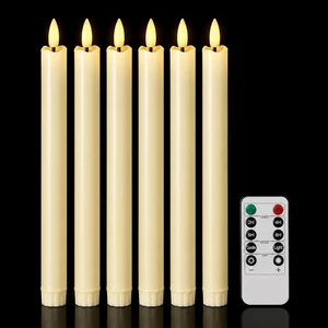 Flameless Taper Candles with Remote, 10 Inch Ivory, 6 Pack | Battery operated LED candles, 3D flickering wick, timer and dimmer, 0.78 in diameter, for windows, weddings and Christmas Flameless Taper Candles with Remote, 10 Inch Ivory, 6 Pack | Battery operated LED candles, 3D flickering wick, timer and dimmer, 0.78 in diameter, for windows, weddings and Christmas