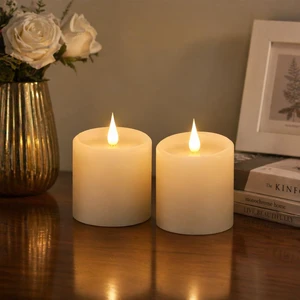 Flickering Flameless Candles with 3D Moving Flame, Real Wax Battery Operated Candles with Timer and Remote, Last 600+ Hours, 3" x 3" LED Fake Candles for Home Wedding Christmas Decor, 2 Pack Flickering Flameless Candles with 3D Moving Flame, Real Wax Battery Operated Candles with Timer and Remote, Last 600+ Hours, 3" x 3" LED Fake Candles for Home Wedding Christmas Decor, 2 Pack