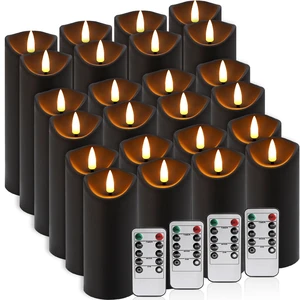 24 Pack Halloween Decoration Flickering Flameless Candles, Battery Operated LED Pillar Candles with Remote Control and Timer.for Home Decor (D2.2 xH 5" 6" 7" Black) 24 Pack Halloween Decoration Flickering Flameless Candles, Battery Operated LED Pillar Candles with Remote Control and Timer.for Home Decor (D2.2 xH 5" 6" 7" Black)