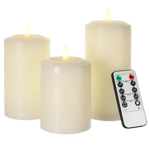 Flameless Pillar Candles with Remote, Real Wax Electric Candles | Ivory Battery Operated LED Candle with Timer for Home Living Room, Bedroom, Party Decor, Set of 3 Flameless Pillar Candles with Remote, Real Wax Electric Candles | Ivory Battery Operated LED Candle with Timer for Home Living Room, Bedroom, Party Decor, Set of 3