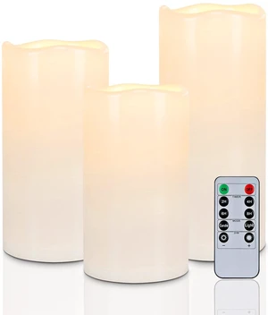 6" 8" 10" x 4" Waterproof Outdoor Flameless Candles, Battery Operated Flickering LED Pillar Candles with Remote and Timers for Indoor, Plastic, Ivory White 6" 8" 10" x 4" Waterproof Outdoor Flameless Candles, Battery Operated Flickering LED Pillar Candles with Remote and Timers for Indoor, Plastic, Ivory White