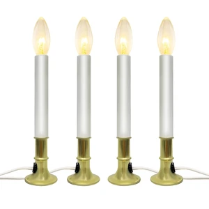 4 Pack Christmas Electric Window Candles with Dusk-to-Dawn Auto Sensor, Turns On in Dark, Off in Light, Plug in Electric Candle for Christmas Window Home Table Decor, 7W C26 Clear Bulb, Gold Base 4 Pack Christmas Electric Window Candles with Dusk-to-Dawn Auto Sensor, Turns On in Dark, Off in Light, Plug in Electric Candle for Christmas Window Home Table Decor, 7W C26 Clear Bulb, Gold Base