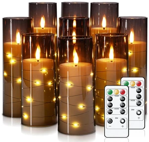 9 Pcs Flameless Battery Operated Pillar Candles with Remote Timer | Acrylic LED Candle with Embedded String, Warm Glow for Fall Decor, Hotel Space, Halloween, Thanksgiving Gift, Christmas, Grey 9 Pcs Flameless Battery Operated Pillar Candles with Remote Timer | Acrylic LED Candle with Embedded String, Warm Glow for Fall Decor, Hotel Space, Halloween, Thanksgiving Gift, Christmas, Grey