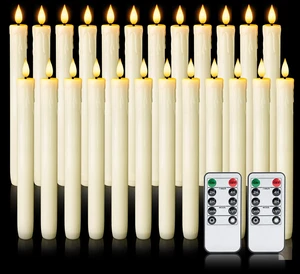 24 Pcs Real Wax Flameless Taper Candles with Remote Timer and Dimmer, Battery Operated Candlesticks with Flickering Light, Ivory Window Candles, 9.6 Inches for Wedding Home Decor 24 Pcs Real Wax Flameless Taper Candles with Remote Timer and Dimmer, Battery Operated Candlesticks with Flickering Light, Ivory Window Candles, 9.6 Inches for Wedding Home Decor