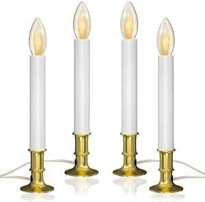 Electric Christmas Window Candle Lights - 4-Pack with Dusk-to-Dawn Auto Sensor, Plug-in Corded Window Candle Lamps with C26 Incandescent Bulbs for Holiday Home Decor Electric Christmas Window Candle Lights - 4-Pack with Dusk-to-Dawn Auto Sensor, Plug-in Corded Window Candle Lamps with C26 Incandescent Bulbs for Holiday Home Decor