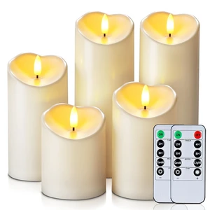 Outdoor Waterproof Flameless Candles, LED Candles, Battery Operated Candles with Remote and Timers, Electric Fake Plastic Pillar Candles, Ivory White, D3 H4 5" 6" 8" 8", Set of 5 Outdoor Waterproof Flameless Candles, LED Candles, Battery Operated Candles with Remote and Timers, Electric Fake Plastic Pillar Candles, Ivory White, D3 H4 5" 6" 8" 8", Set of 5