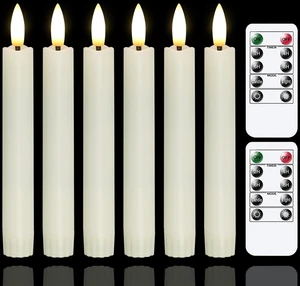 Battery Operated Flameless Taper Candles with Two Remote Timer, 6.4" LED 3D-Wick Window Candles, Flickering Long-Lasting Warm Light Electric Pack of 6 Flameless Candlesticks (0.78" Dia,Ivory) Battery Operated Flameless Taper Candles with Two Remote Timer, 6.4" LED 3D-Wick Window Candles, Flickering Long-Lasting Warm Light Electric Pack of 6 Flameless Candlesticks (0.78" Dia,Ivory)