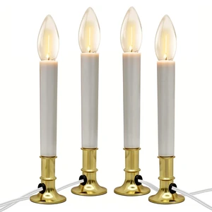 4 Pack Electric Window Candle Lamp with Brass Plated Base, Christmas Window Candles with Dusk to Dawn Sensor -Automatic On/Off - Plug in Flameless Candles with LED Bulbs for Holiday Table Home Decor 4 Pack Electric Window Candle Lamp with Brass Plated Base, Christmas Window Candles with Dusk to Dawn Sensor -Automatic On/Off - Plug in Flameless Candles with LED Bulbs for Holiday Table Home Decor