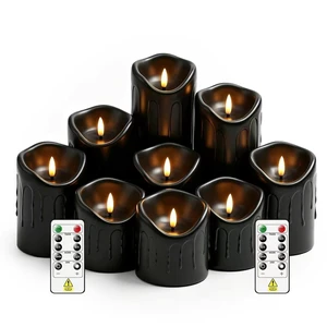 9 Pcs Flickering Flameless LED Pillar Candles, (D 3" x H 3" 4" 5" 6" 7") Battery Operated with Remote Plastic Wax Drip Fake Candles for Home Wedding Holiday Decor,Black 9 Pcs Flickering Flameless LED Pillar Candles, (D 3" x H 3" 4" 5" 6" 7") Battery Operated with Remote Plastic Wax Drip Fake Candles for Home Wedding Holiday Decor,Black