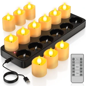 Rechargeable Flameless Candles with Remote Timer & Charging Base | 50-150H Lasting, 12 Pack Votive Candles Battery Operated Tea Lights Flickering, LED Tealights for Home Wedding Holiday Decor Rechargeable Flameless Candles with Remote Timer & Charging Base | 50-150H Lasting, 12 Pack Votive Candles Battery Operated Tea Lights Flickering, LED Tealights for Home Wedding Holiday Decor