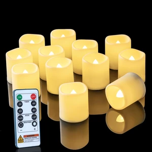 12 Pack Flameless LED Votive Tealight Candles with Timer Remote | 2/4/6/8h timer remote included, 400hr CR2450 battery, warm white flicker glow, flicker/steady mode, for Hard to Reach Spots 12 Pack Flameless LED Votive Tealight Candles with Timer Remote | 2/4/6/8h timer remote included, 400hr CR2450 battery, warm white flicker glow, flicker/steady mode, for Hard to Reach Spots