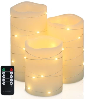 Flickering Flameless Candles Ivory Real Wax Pillar with Embedded String Lights LED Candles Battery Operated with Cycling 5H Timer Set of 3 (3" x 4"/5"/6") (Ivory) Flickering Flameless Candles Ivory Real Wax Pillar with Embedded String Lights LED Candles Battery Operated with Cycling 5H Timer Set of 3 (3" x 4"/5"/6") (Ivory)