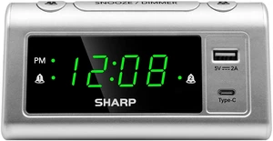 Digital Alarm Clock, USB-C & USB-A Charging, Dual Alarm, Green LED | 3-step dimmer, 9-minute snooze, easy-set controls, beep wake sound, AAA backup, silver finish, bedroom, nightstand, office Digital Alarm Clock, USB-C & USB-A Charging, Dual Alarm, Green LED | 3-step dimmer, 9-minute snooze, easy-set controls, beep wake sound, AAA backup, silver finish, bedroom, nightstand, office