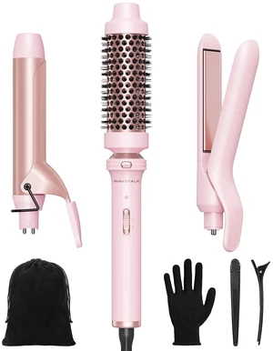 3 in 1 Curling Wand Set with Heated Round Brush,Versatile Styling | Ceramic Curling Iron Set with Flat Iron Hair Straightener, 1 1/4 inch Curling Iron, Less Damage, Dual Voltage Hair Curler 3 in 1 Curling Wand Set with Heated Round Brush,Versatile Styling | Ceramic Curling Iron Set with Flat Iron Hair Straightener, 1 1/4 inch Curling Iron, Less Damage, Dual Voltage Hair Curler
