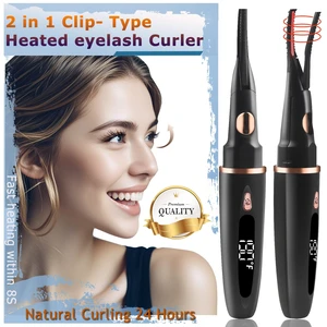 Heated Eyelash Curlers - 2 in 1 Clip- Type Heated lash Curler Best Seller Electric Eyelash Curler LED Display 3 Temp Settings for Makeup Tools USB Rechargeable Natural Curling 24H Long Lasting QI7 Heated Eyelash Curlers - 2 in 1 Clip- Type Heated lash Curler Best Seller Electric Eyelash Curler LED Display 3 Temp Settings for Makeup Tools USB Rechargeable Natural Curling 24H Long Lasting QI7