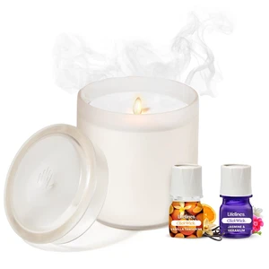 Flameless Candle Diffuser with 2 Clickwick Essential Oil Blends | Cordless & Waterless Diffuser for Home - Scented Electric Candles Blow Out Flame - Frosted Cream Flameless Candle Diffuser with 2 Clickwick Essential Oil Blends | Cordless & Waterless Diffuser for Home - Scented Electric Candles Blow Out Flame - Frosted Cream