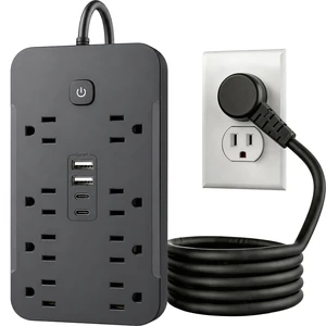 6 Feet Surge Protector Power Strip, 8 AC Outlets and 4 USB Ports (2 USB C), 1430W/11.5A, Flat Plug Extension Cord Outlet Extender for Office, Home, Black 6 Feet Surge Protector Power Strip, 8 AC Outlets and 4 USB Ports (2 USB C), 1430W/11.5A, Flat Plug Extension Cord Outlet Extender for Office, Home, Black