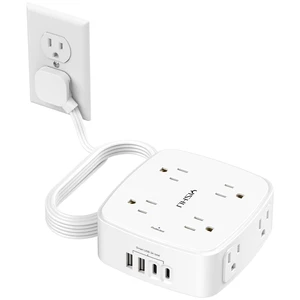 10 Ft Surge Protector Power Strip - 8 Widely Outlets with 4 USB Ports, 3 Side Outlet Extender with 10 Feet Flat Extension Cord, Ultra Flat Plug, Wall Mount, Desk USB Charging Station, ETL, White 10 Ft Surge Protector Power Strip - 8 Widely Outlets with 4 USB Ports, 3 Side Outlet Extender with 10 Feet Flat Extension Cord, Ultra Flat Plug, Wall Mount, Desk USB Charging Station, ETL, White