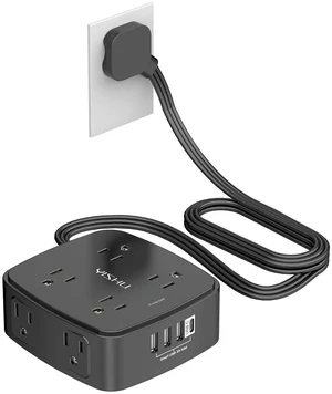 6 Ft Surge Protector Power Strip - 8 Widely Outlets with 4 USB Ports, 3 Side Outlet Extender with 6 Feet Flat Extension Cord, Ultra Flat Plug, Wall Mount, Desk USB Charging Station, ETL, Black 6 Ft Surge Protector Power Strip - 8 Widely Outlets with 4 USB Ports, 3 Side Outlet Extender with 6 Feet Flat Extension Cord, Ultra Flat Plug, Wall Mount, Desk USB Charging Station, ETL, Black