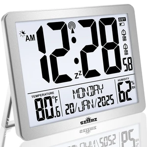 Digital Wall Clock Battery Operated with , Atomic Alarm Clocks with Indoor Temperature & Humidity for Bedrooms, Office, 8.5" Small Desk Clock with Large Display for Seniors, Auto DST, Sliver Digital Wall Clock Battery Operated with , Atomic Alarm Clocks with Indoor Temperature & Humidity for Bedrooms, Office, 8.5" Small Desk Clock with Large Display for Seniors, Auto DST, Sliver