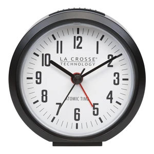 617-710B-INT 4-Inch Round Black Atomic Analog Alarm Clock 617-710B-INT 4-Inch Round Black Atomic Analog Alarm Clock