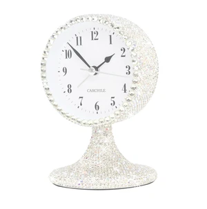 Luxury Rhinestone Small Alarm Desk Table Clock Morning Call Handmade Fashion Design for Bedroom Houseroom Living Room Cute As Gift AR (Silver) Luxury Rhinestone Small Alarm Desk Table Clock Morning Call Handmade Fashion Design for Bedroom Houseroom Living Room Cute As Gift AR (Silver)