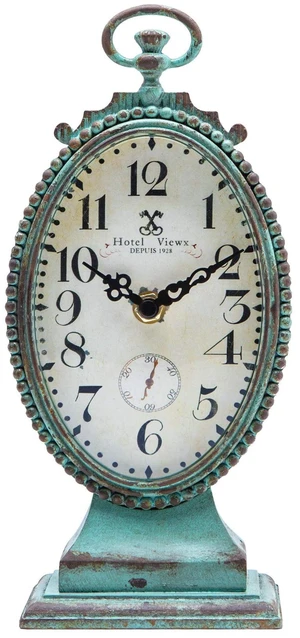 Vintage Small Table Clock, Teal Decorative Desk Shelf Clock | BatteryOperated, Ornate Distressed Metal Construction, Whimsical Shabby Chic Accent for Mantel, Living Room & Bathroom Vintage Small Table Clock, Teal Decorative Desk Shelf Clock | BatteryOperated, Ornate Distressed Metal Construction, Whimsical Shabby Chic Accent for Mantel, Living Room & Bathroom