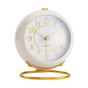 Metal Desk Clock, Retro Bedroom Table Vintage Analog Alarm Clock, Silent Non-Ticking Gold Clock, Bedside Décor(Milk White) Metal Desk Clock, Retro Bedroom Table Vintage Analog Alarm Clock, Silent Non-Ticking Gold Clock, Bedside Décor(Milk White)