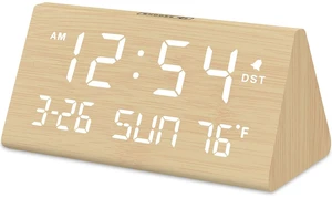 Digital Alarm Clock for Bedrooms - Wooden Desk Clock with Date | Day of Week, USB Port, Temperature, Dimmer for Bedside Table, Living Room, Office, Adjustable Volume, Auto DST, Wood Decor Digital Alarm Clock for Bedrooms - Wooden Desk Clock with Date | Day of Week, USB Port, Temperature, Dimmer for Bedside Table, Living Room, Office, Adjustable Volume, Auto DST, Wood Decor