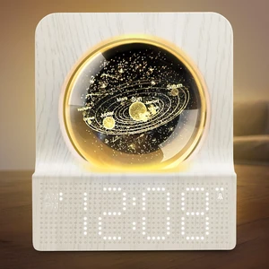 Space Alarm Clock for Kids Teens with RGB Night Light for Bedroom | Small Digital Clock with Colorful Crystal Ball Decor for Living Room Office, Dimmer, Gifts for Boys Girls Women (Wood Grain) Space Alarm Clock for Kids Teens with RGB Night Light for Bedroom | Small Digital Clock with Colorful Crystal Ball Decor for Living Room Office, Dimmer, Gifts for Boys Girls Women (Wood Grain)
