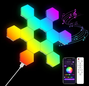 12 Pack Hexagon Lights Wall RGB Panel - Led Lights Gifts for Men/Women | Room Decor Lamp for Bedroom Gaming Equipment Gamer Supps Honeycomb Shape Panels Hexagon Gaming Lights 12 Pack Hexagon Lights Wall RGB Panel - Led Lights Gifts for Men/Women | Room Decor Lamp for Bedroom Gaming Equipment Gamer Supps Honeycomb Shape Panels Hexagon Gaming Lights